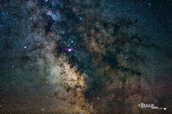 Soupy mixture of stars, gas and dust at the Milky Way's galactic center as viewed from Lake Itasca in Minnesota's first state park. After waiting over a month for the right conditions, this was my first attempt at capturing a long-exposure star photo with the aid of an equatorial mount.